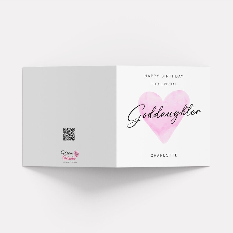 Goddaughter birthday card personalised pink heart design custom name handmade minimalist greeting - Smooth No Message - Kraft Brown