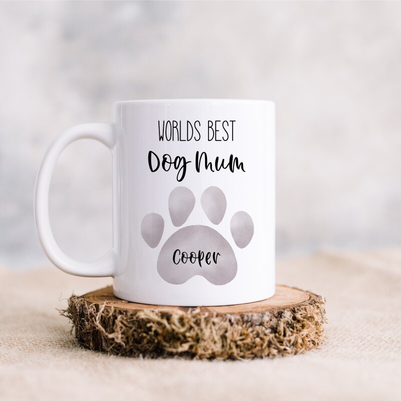 Worlds Best Dog Mum Mug, Best Dog Dad Mug, Personalised Dog Mum, Dog Paw Mug, Custom Mug, Gifts For Dog Mum, Dog - GREY - 1