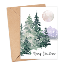 Christmas Card - Watercolour Moonlit Winter Trees - Small (Approx. A6 | 105mm x 148mm | 4.1in x 5.8in) - Standard Smooth Card