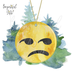 Watercolour Emoji Ceramic Christmas Tree Decoration - Unamused