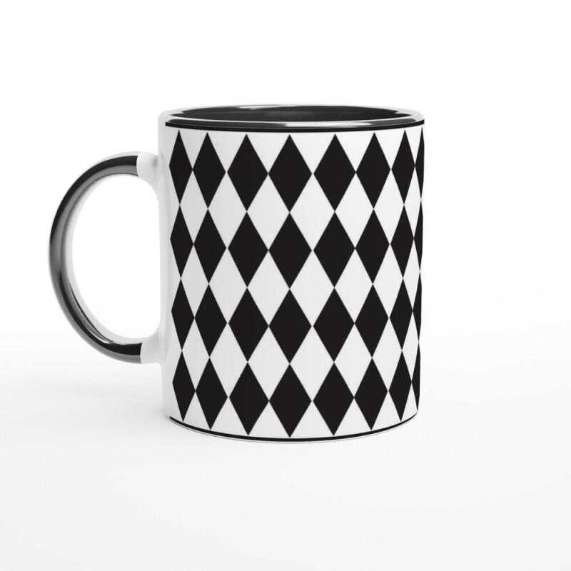 Black Checkerboard Diamond Coffee Mug - Ceramic White