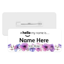 #hello my name is... Name Badge - Pink & Purple Pansies Border