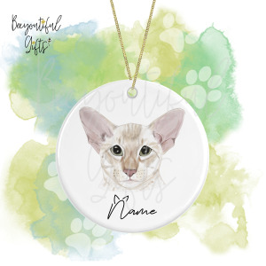 Personalised Watercolour Cat Face Round Ceramic Hanging Decoration - Oriental Shorthair - Face 1