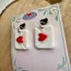 Heart Envelope Dangle Earrings | Handmade Polymer Clay Love Letter - silver