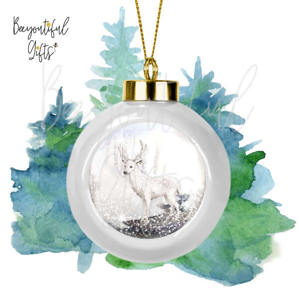 Ceramic Christmas Tree Bauble - Watercolour Winter Animal