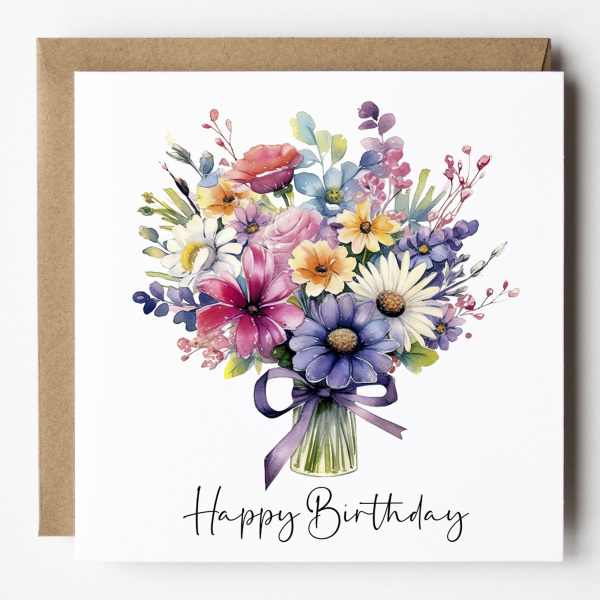 Floral Birthday Cards - Bright Colourful Floral Card - Standard Smooth Card