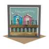 Seaside themed beach hut anniversary card for a couple - designed by Seth Draper - 15cm square and blank inside, made in the UK