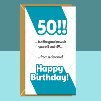 Funny 50th Birthday Card - Personalised inside if required - For Him or For Her - Perfect greetings card for someone turning 50 years old