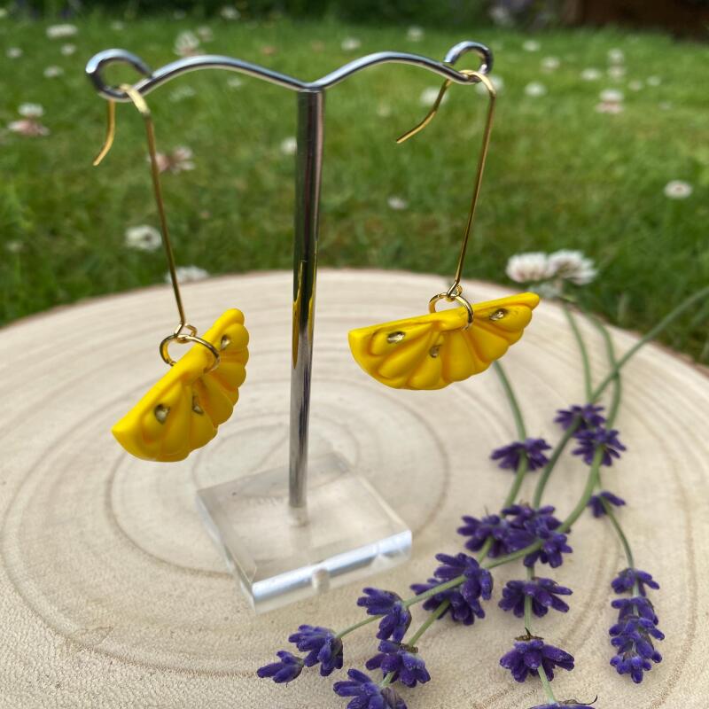 Lemon Hoop Earrings: Gold Leaf Summer Jewelry , polymer clay earrings - silver