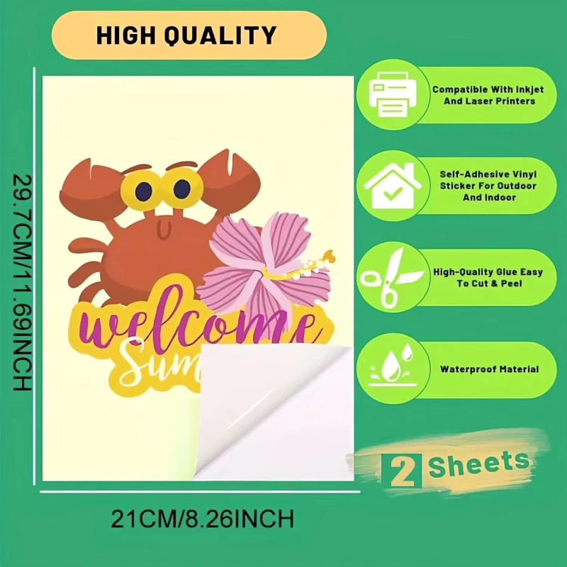 Hands Professional 2 Sheets A4 Size Glow in The Dark Printable Vinyl Sticker Paper for Inkjet printers