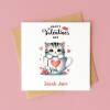 Kitten Valentines day card in a teacup design custom name romantic gift for partner - Smooth No Message - Kraft Brown
