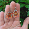 Glass bead and Patterned Wood Sterling Silver Earrings