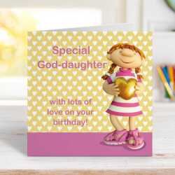 Special Goddaughter birthday card for a little girl - designed by Erica Sturla - 15cm square and blank inside, made in the UK