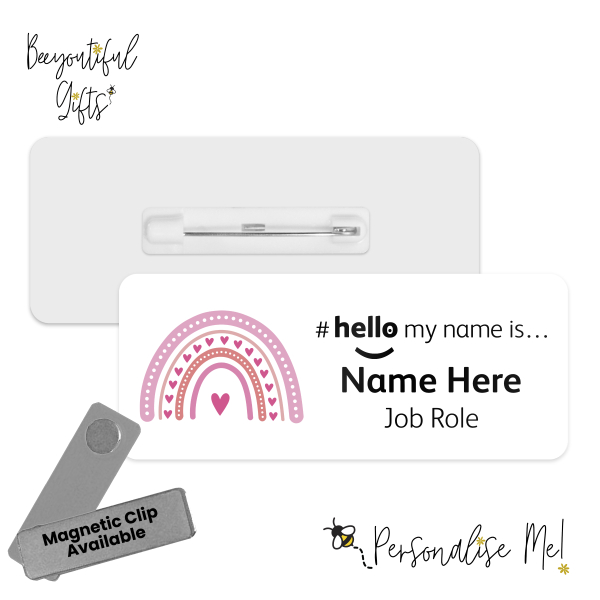 #hello my name is... Name Badge - Pink Boho Rainbow