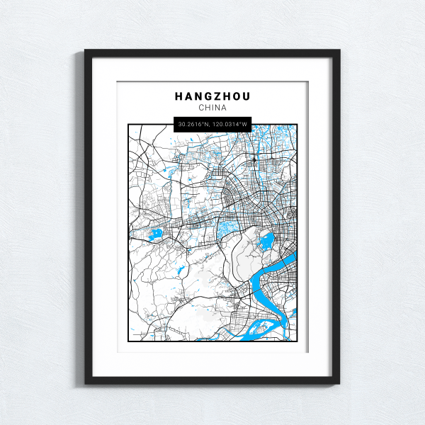 Hangzhou - China - Map Print - A4