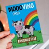 Moooving onto pastures new funny cow, moo pun, rainbow, new home, moving, new job, leaving work colleague card (Size A6/A5/A4/Square 6x6") - A6: Single card