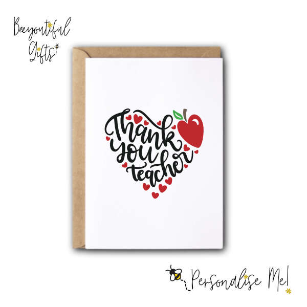 Thank You Teacher Card - Thank You Teacher Apple Heart - Small (A6)