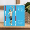 Swimming Birthday Card for Him - Swim King Polymer Clay Art by Erica Sturla - Funny Swimmer Card UK