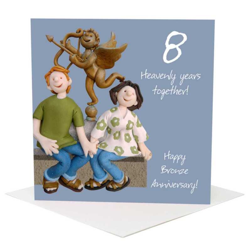8th anniversary card (bronze anniversary card) - designed by Erica Sturla - 15cm square and blank inside, made in the UK