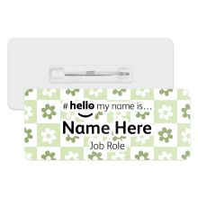 #hello my name is... Name Badge - Green Patchwork Daisies