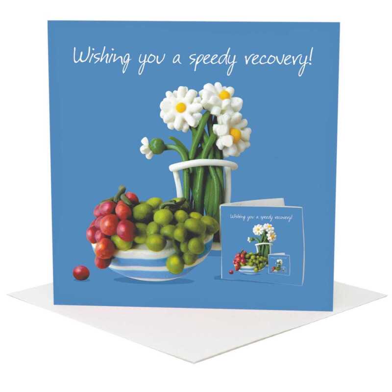 Wishing you a speedy recovery, get well soon card - designed by Erica Sturla - 15cm square and blank inside, made in the UK