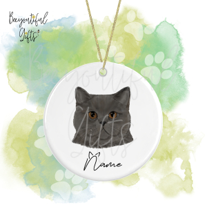 Personalised Watercolour Cat Face Round Ceramic Hanging Decoration - British Shorthair - Face 3