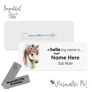 Name Badge - Cute Pink Floral Animals Hello My Name is... - Pony