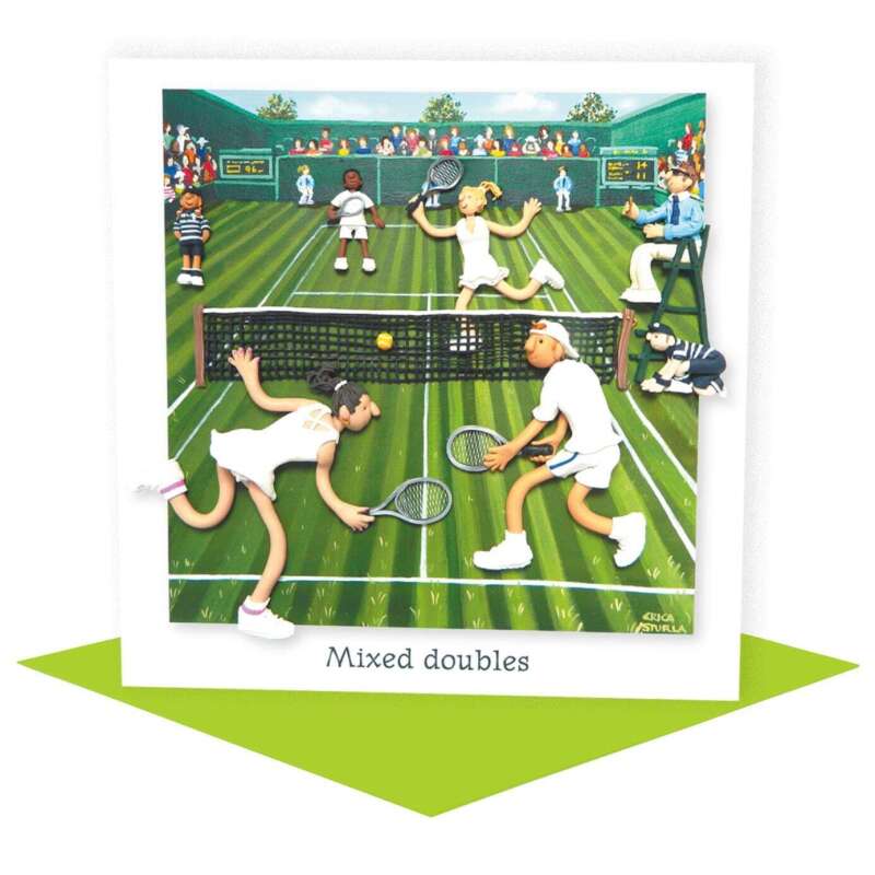 Tennis Card - Mixed Doubles - Polymer Clay Art by Erica Sturla - Fun Tennis Card UK
