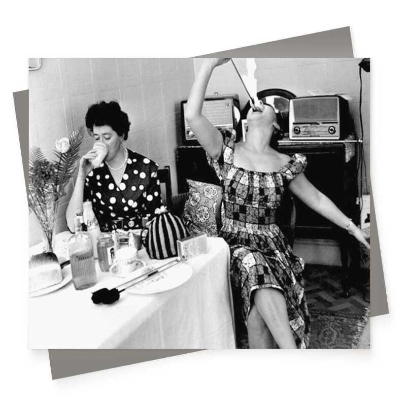 Women fire eaters - vintage black and white themed card - 12.6 x 17.7cm and blank inside - made in the UK