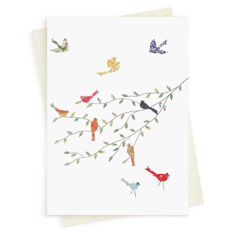Birds on the branch greeting card -  designed by Eloise Hall - 15.7 x 11cm and blank inside, made in the UK
