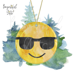 Watercolour Emoji Ceramic Christmas Tree Decoration - Sunglasses