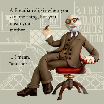 Holy Mackerel Freudian slip Sigmund Freud funny card featuring the founder of psychoanalysis - designed by artist Erica Sturla - 15cm square and blank inside for your message - made in the UK