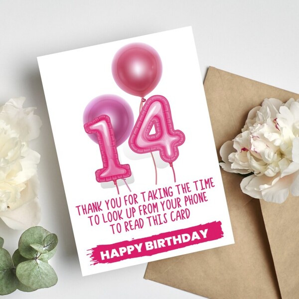 14th Birthday Card - Taking The Time To Look Up From Your Phone - Small (Approx. A6) - Standard Smooth Card