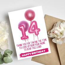 14th Birthday Card - Taking The Time To Look Up From Your Phone - Small (Approx. A6) - Standard Smooth Card
