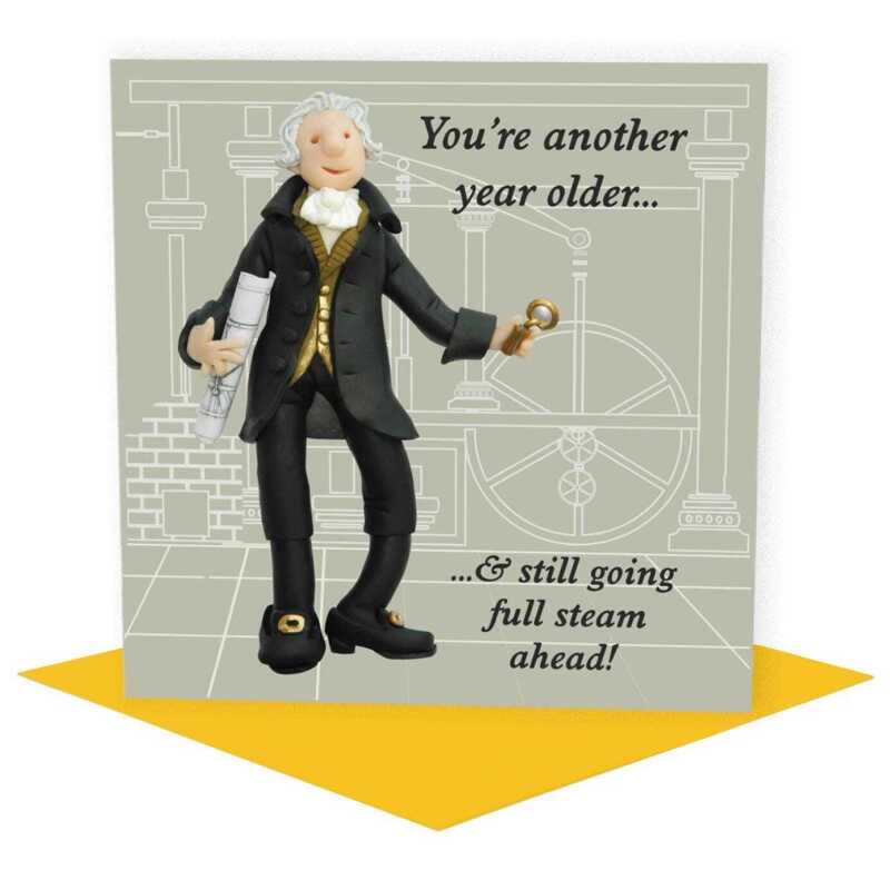 Another year older.... James Watt themed birthday card - designed by Erica Sturla - 15cm square and blank inside, made in the UK