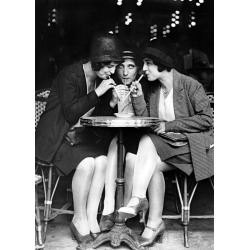 Holy Mackerel sharing lemonade retro black and white photographic card featuring a vintage image of fashionable girls having a drink - 12.6 x 17.7cm and blank inside