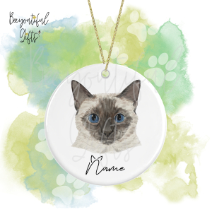 Personalised Watercolour Cat Face Round Ceramic Hanging Decoration - Siamese - Face 1
