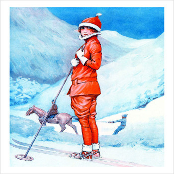 Woman Wearing Orange ski-Suit - a 17.5 x 12.5cm Christmas Card from Holy Mackerel's Alternative Image Range of Festive Designs.