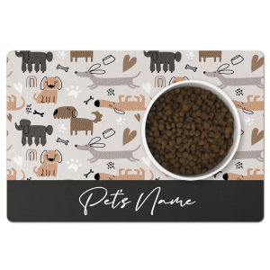 Personalised Pet Bowl Spill Mat - Pastel Dog and Bones - Charcoal