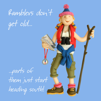 Holy Mackerel heading south rambling themed female birthday card for her - designed by artist Erica Sturla - 15cm square and blank inside for your message - made in the UK