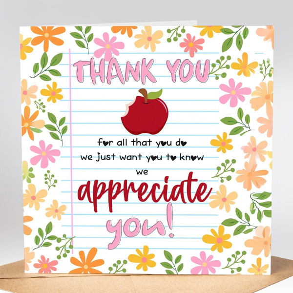 Thank You Teacher Card - Floral We Appreciate You - Standard Smooth Card