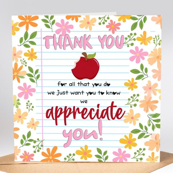 Thank You Teacher Card - Floral We Appreciate You - Standard Smooth Card