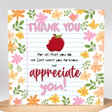 Thank You Teacher Card - Floral We Appreciate You - Standard Smooth Card