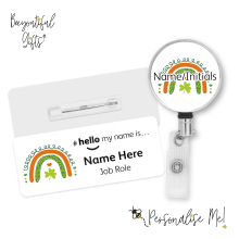 #hello my name is... Name Badge & Metal ID Reel - Irish Rainbow