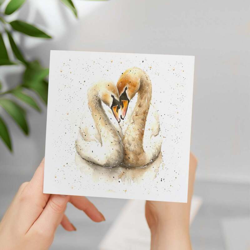 Anniversary Card For Husband or Wife Anniversary Card For Boyfriend or Girlfriend Cute Swans Wedding Anniversary For Couple - Square (5.5x5.5) / Blank Inside