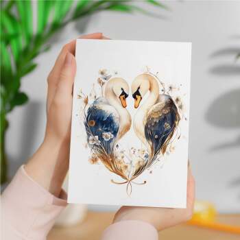 Anniversary Card For Husband or Wife Him or Her Anniversary Card With Swans Illustration Anniversary Gift