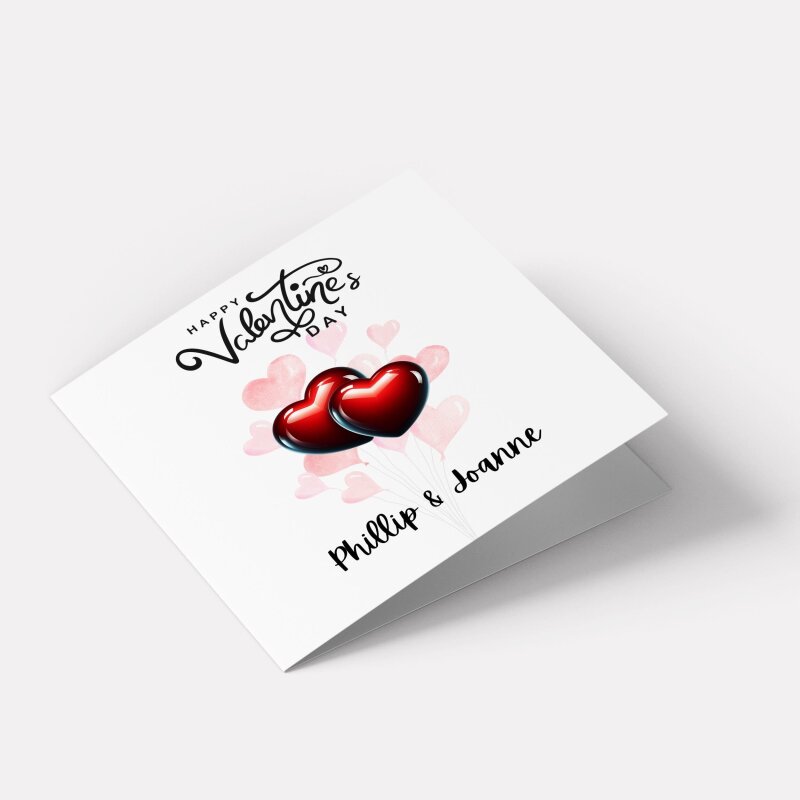 Custom Valentines Day Card Romantic Hearts, for Couples Anniversary Balloon Design - Smooth No Message - Kraft Brown