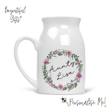 Personalised Ceramic Milk Jug/Small Vase - Floral Wild Flower Wreath