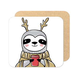 Christmas Coaster - Cartoon Winter Reindeer Sloth - Standard Wooden Coaster