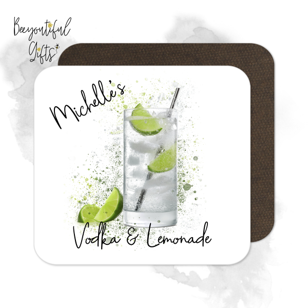 Personalised Vodka & Lemonade Coaster with Splash Effect